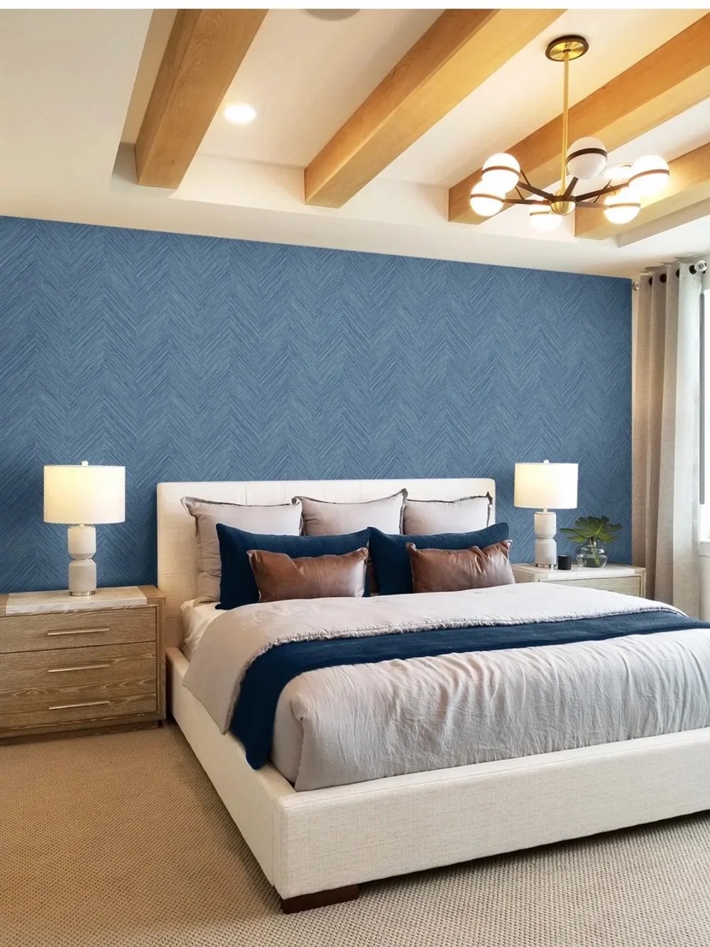 wade logan Blue Chevron Herringbone Texture Wallpaper